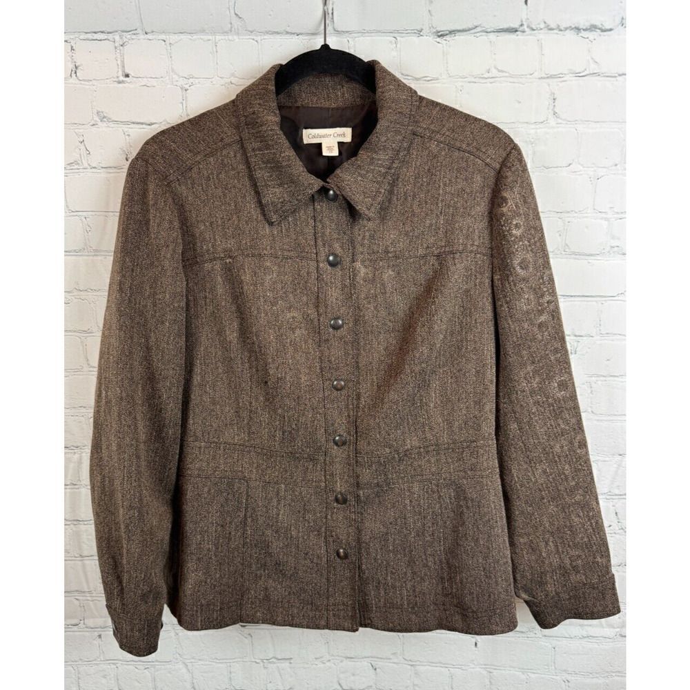 COLDWATER CREEK brown herringbone collared jacket blazer size 10